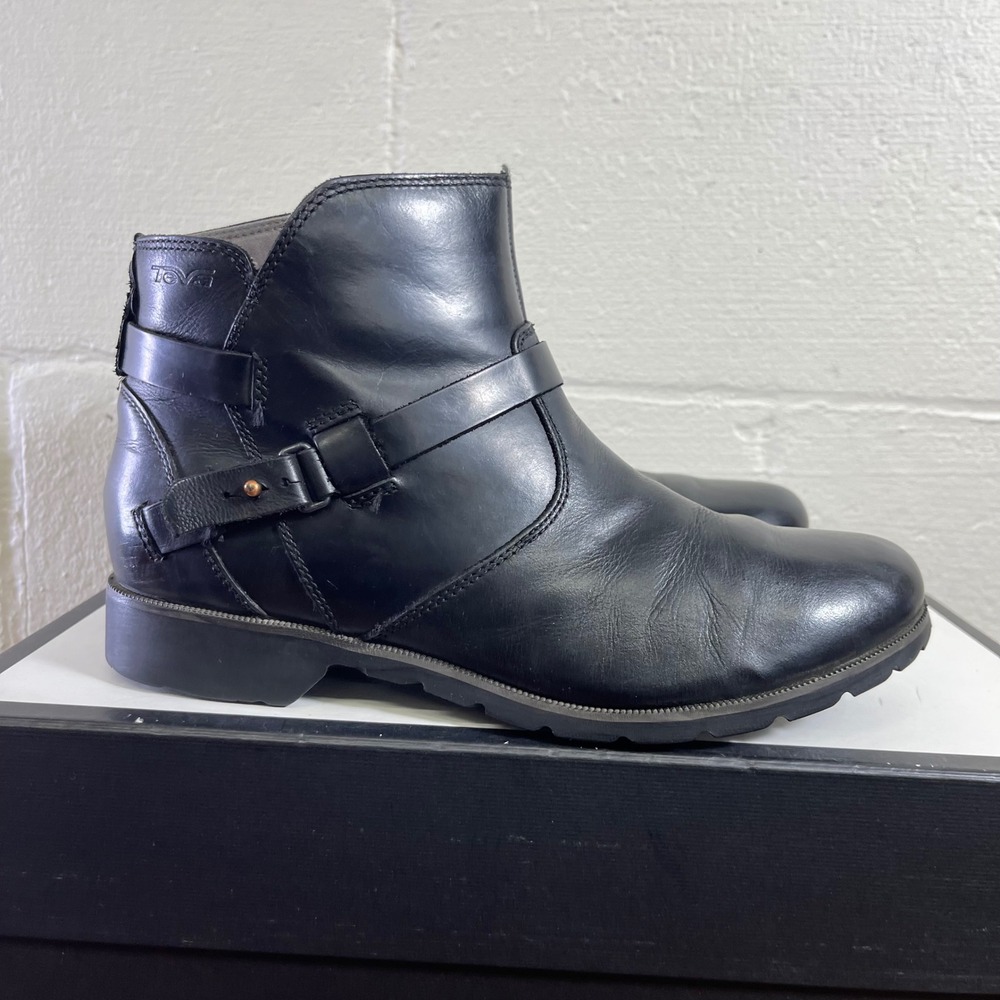 Teva 1008009 Black Leather Ankle Boots Zip Side Women's Size 8.5 US/6.5 UK